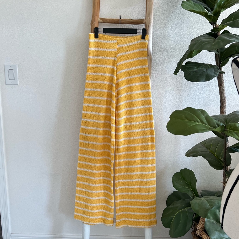Zara Yellow and White Striped Straight Leg Pants NWT Small - Picture 4 of 7